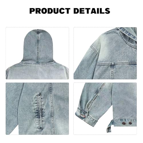 Oymyakon Men's Acid Wash Denim Hoodies Casual Oversized Hoodie Pullover Vintage Sweatshirt with Pockets4