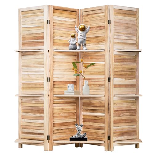FDW 4 Panel Room Divider Folding Privacy Wooden Screen with