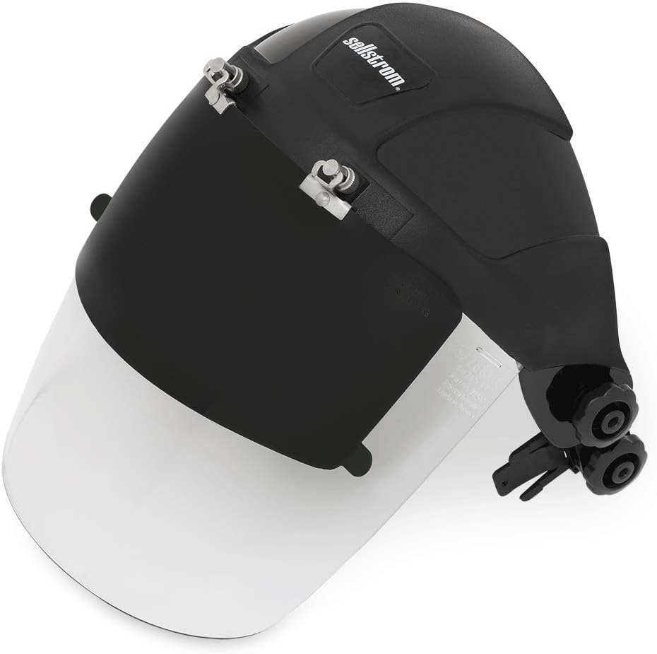 SellstromPlasma/Flame Cutting, Grinding Safety Face Shield with Universal Slot Adapter, Clear Anti-Fog Polycarbonate Window with Shade 6 UV/IR Flip Front Visor, Black, S32162