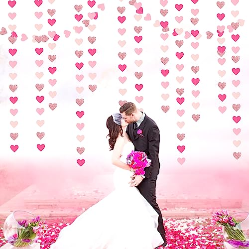 Image of Hot-Pink Rose-Gold Party Decorations Heart-Garland - 52ft Wedding Bridal Shower Hanging Decoration Streamers Banner,Baby Girl Birthday Bachelorette Engagement Mohters Valentines Day Decor Panduola