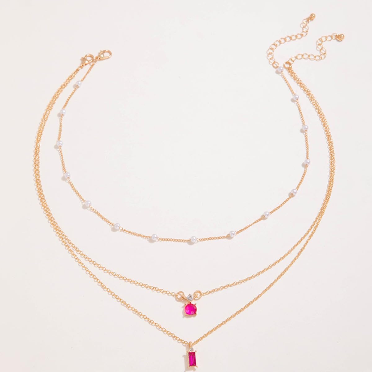 GIGB PBDK Dainty Silver Layered Choker Pendant Necklace for Women, Red Crystal Pendant Necklace Rhinestone Adjustable Choker Necklaces for Women - Image 4