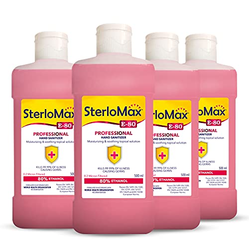 SterloMax 80% Ethanol-based Hand Rub Sanitizer and Disinfectant 500 ml -Pack of 4