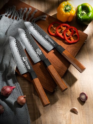 Image of Professional 7 inch Japanese Santoku Knife, Handcrafted 5 Layers 9CR18MOV High Carbon Steel Kitchen chef Knife with Ergonomic Rosewood Handle and Luxury Sandalwood Box (Personalized Design)