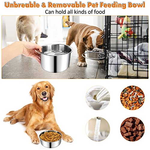 Wassernapf für Hundekäfige, 2 Stück Edelstahl-Hundenäpfe, langlebig, auslaufsicher, Hundehütte, zum Aufhängen von Wasser/Futternapf für mittelgroße und große Hunde (18.9x8.9 cm und 16.3x6.6 cm)