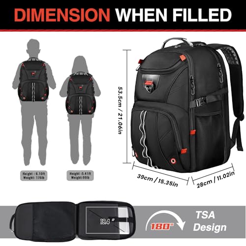Image of Z-MGKISS Extra Large Travel Laptop Backpack,XXXL Gaming Backpack, 18.4 inch TSA Friendly College Daypack Big Capacity Heavy Duty Business Suitcase Daypack Bag Port for Men /Women-Black