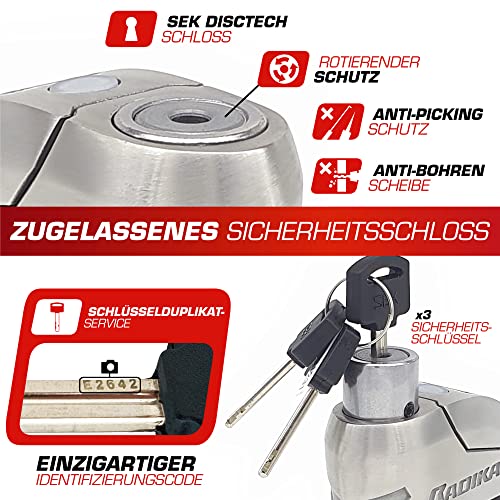 Bremsscheibenschloss Radikal RK14S mit Alarm und Sicherheitszertifikat