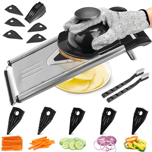 NIOSAVM Mandoline Slicer for kitchen –Stainless Steel mandolin for Potato, Vegetable Slicer,culinary mandolin(Potatoes, Onions),keto diet vegetable cutter,Cut-Resistant Gloves
