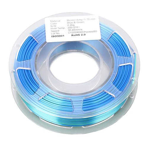 Filamento PLA para impresora 3D de 1,75 mm, consumibles de impresión 3D de doble color azul y verde, textura sedosa sin pulido, amplia compatibilidad para impresoras 3D FDM,