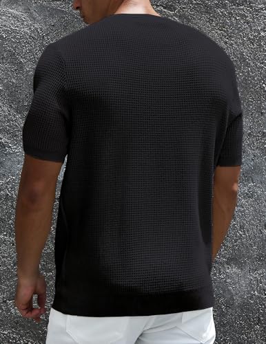 Mens Casual Knit T Shirt, Short Sleeve Waffle Shirts, Crewneck Summer Sweater T-Shirt4