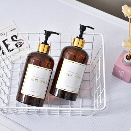 Image of Akalin 16oz Shampoo and Conditioner Dispenser, Set of 3 Shampoo Bottles Refillable with Pump, 3 Shampoo and Conditioner Bottles, Shower Bottles Refillable with 6 Waterproof Labels (Brown)