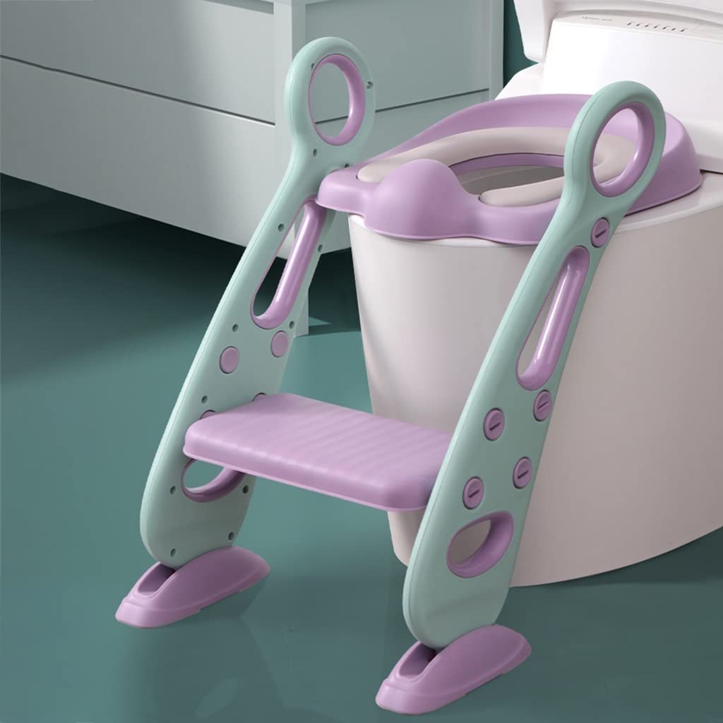 Topfchentrainer Mit Leiter Einstellbar Toilettensitz Mit Treppe Mit PU-Kissen, Zusammenklappbar Toilettentrainer Mit Treppe Für Jungen Und Mädchen, Belastbarkeit 80kg