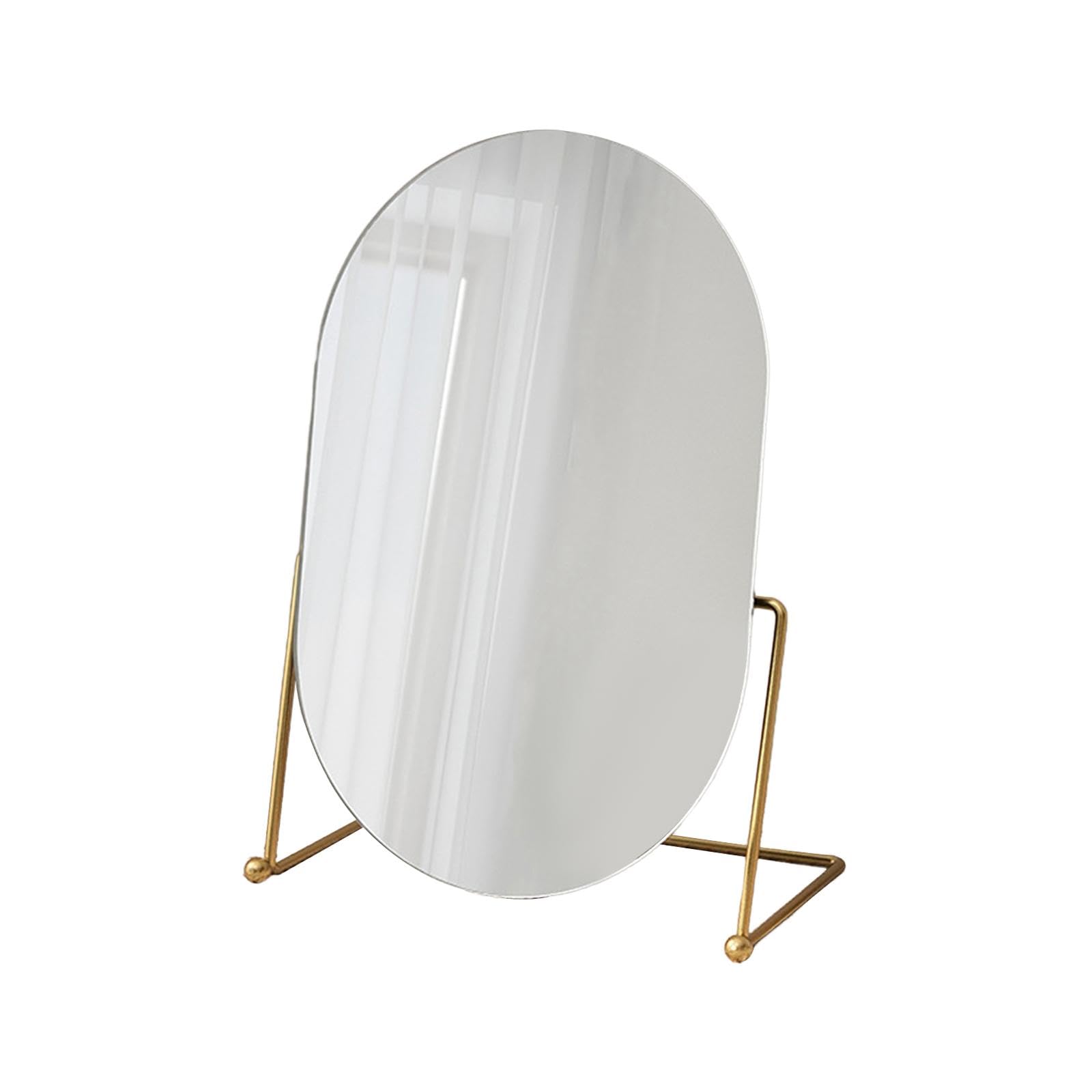 Harilla Espejo con Soporte de Escritorio, giratoria, tocador, baño, pequeño Espejo cosmético, Espejo de tocador, Espejo de Maquillaje, Dorado