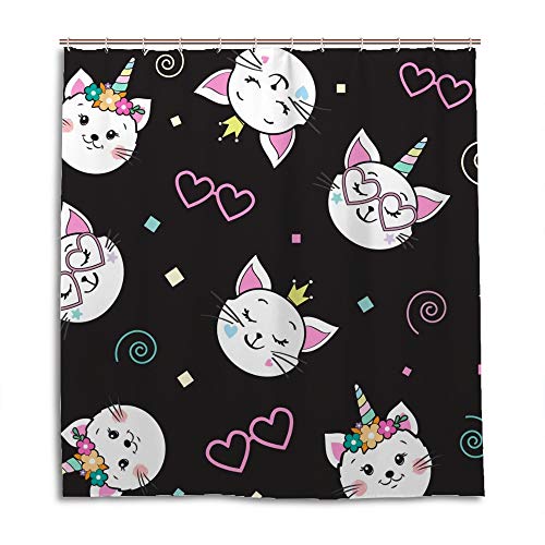 Rideau de douche en polyester durable motif chat avec 12 crochets C - 2