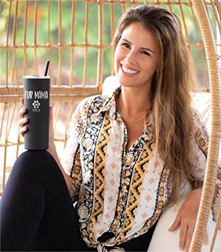 Personalized Dog Mom Tumbler - 20 Oz Tumbler With Lid And Straw - Laser Engraved - Stainless Steel - Vacuum Insulated - Cat Mom Gifts For Women - Fur Mama Gifts - Includes Pet's Names - Pet Owner Gift #TOP2