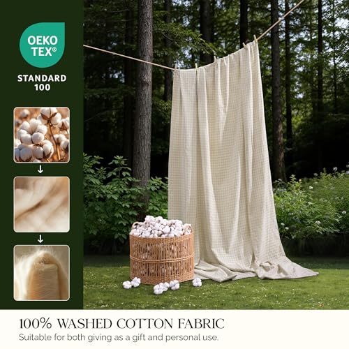Image of Andency Cream Gingham Duvet Cover Full, 100% Wash Cotton Linen Like Textured Breathable Comforter Cover Set, 3 Piece Beige Classic Yarn-Dyed Checkered Plaid Bedding Set, 79 inch*90 inch