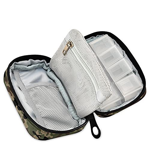 Image of Naanle Military Camo Pill Box 7 Day Pill Case Travel Pill Organizer Bag with Zipper Portable Weekly Case Compact Size for Vitamin Supplement Holder