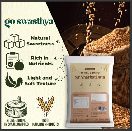 Image of Goswasthya MP sehore Sharbati Wheat Flour Freshly Stone Ground After Order | 100% Whole Grain Flour|250GM