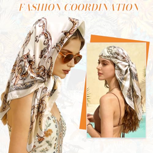 Image of SANNIDHI 2pcs Neck Head Scarf for Women Stylish Silk Hair Scarf Scarves with Vintage Prints for Sleeping, Hair Protection, and Multipurpose Styling (27.6x27.6n)