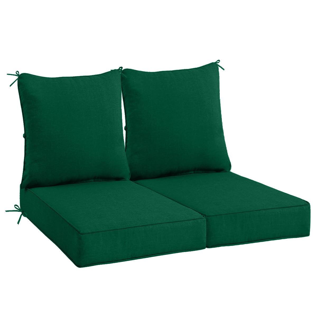 Sundale Outdoor Olefin Deep Seat Cushion Set of 2, Patio Chair Cushion and Pillow, Water-Resistant Sectional Sofa Pad with Straps Dark Green, 23 x 26