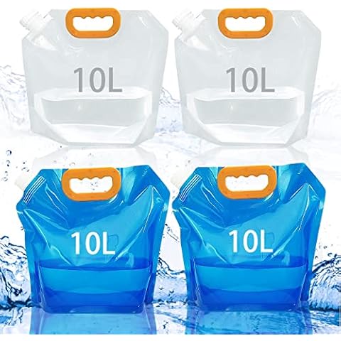 VicBou 4 Pack Water Container, 10L Collapsible Water Storage bag, Folding Drinking Water Carrier Container for Outdoor Sport, Hiking, BBQ, Camping, Picnic(Blue and White) Cover