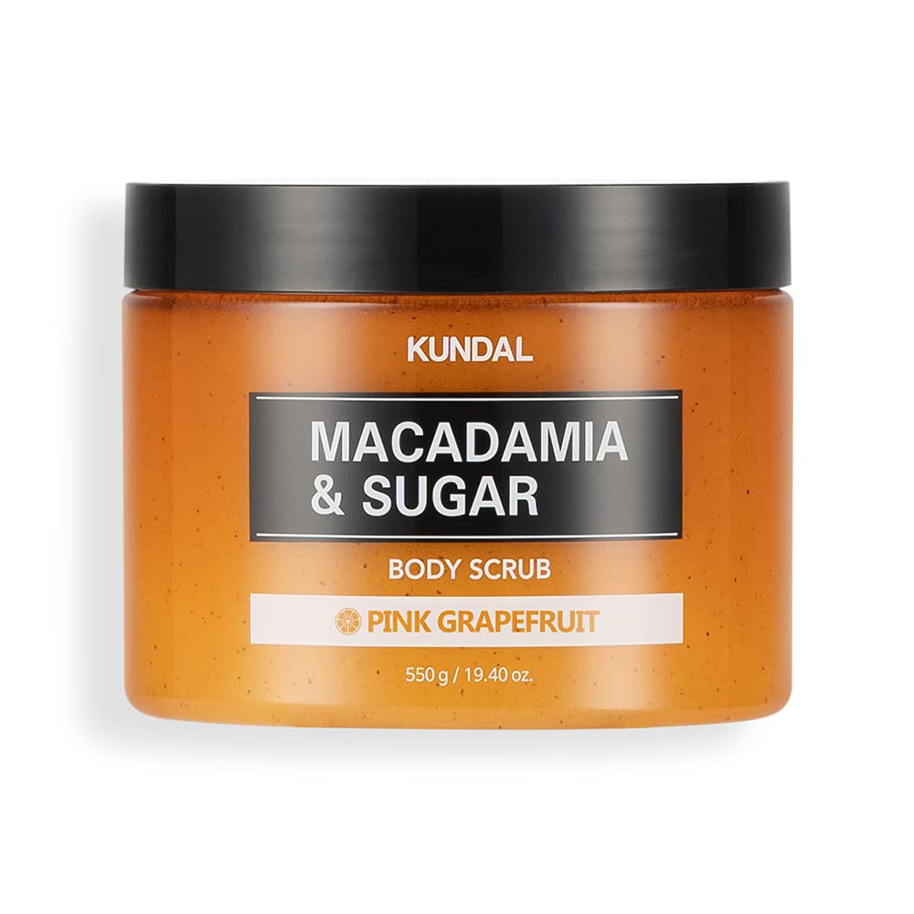 KUNDALMACADAMIA & SUGAR Body Scrub with Shea Butter, PINK GRAPEFRUIT, 19.4 oz, Moisturizing and Exfoliating for sensitive skin