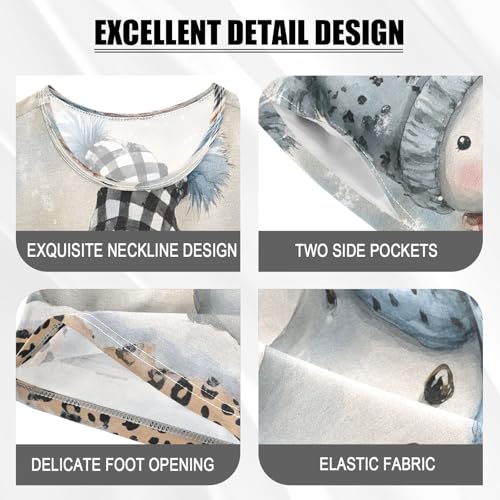 ALAZA Snowman Leopard Print Christmas Xmas Pajamas Set Short Sleeve Cotton Sleepwear Summer Pjs 2 Piece 5-14Y4