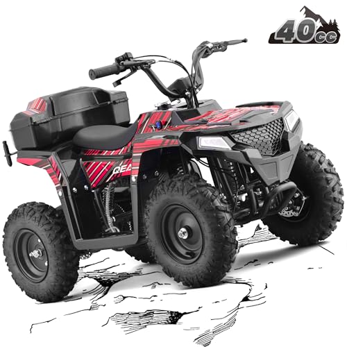 Image of XW-A19 40CC Four Wheeler 4-Stroke Gas Powered ATV Quad for 6+, Kids 4 Wheeler with Parental Speed Control, 15 MPH Max, 165 lbs Capacity, Pull Start, LED Headlight and Rear Storage Box (Red02)