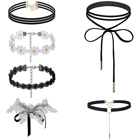 Tpocean 6PCS White Daisy Vintage Lace Choker Necklace Set Gothic Tattoo Elastic Choker Necklace for Girls Party Cover