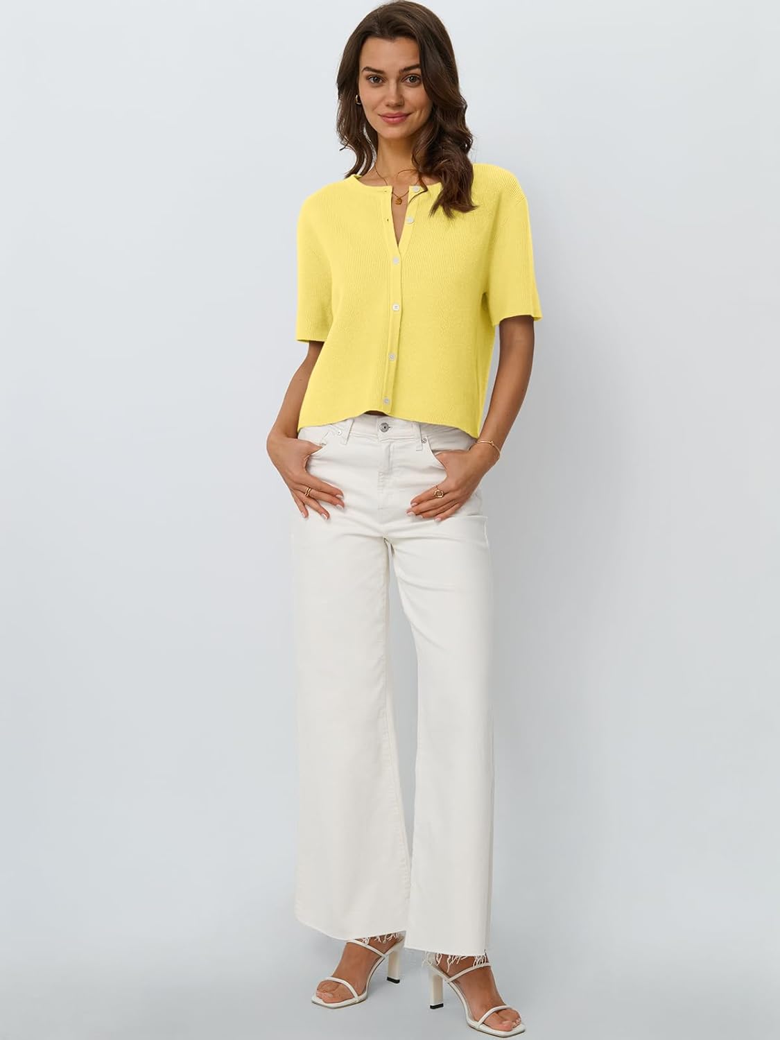 LILLUSORY Short Sleeve Cardigan Sweaters for Women 2026 Summer Cropped Button Up Sweater Tops Casual Shirt Y2K Outfits - Image 5