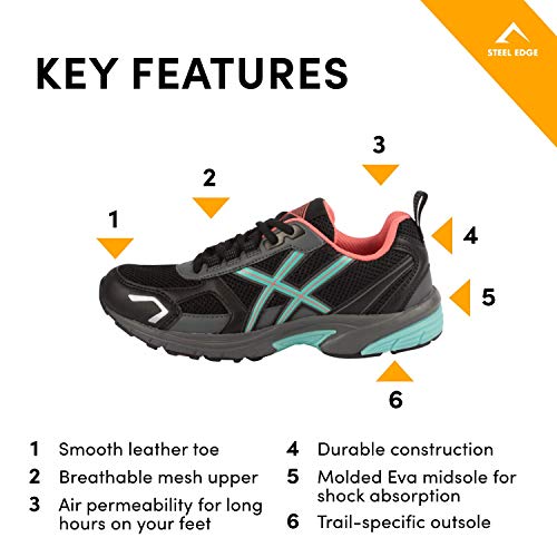Steel Edge Walking Shoes for Women, Solid Rubber Arch Support Shoes for Women, Comfortable Insole Women's Shoes, Mesh Fabric Running Shoes for Women, Trail Specific Design Shoes Black - Thumbnail 3