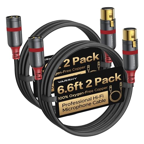 Warrky XLR Cables 6ft 2 Pack [Oxygen-Free Copper (OFC), Gold-Plated Connector] Balanced Microphone Cable Male to Female Professional Hi-Fi XLR Cable
