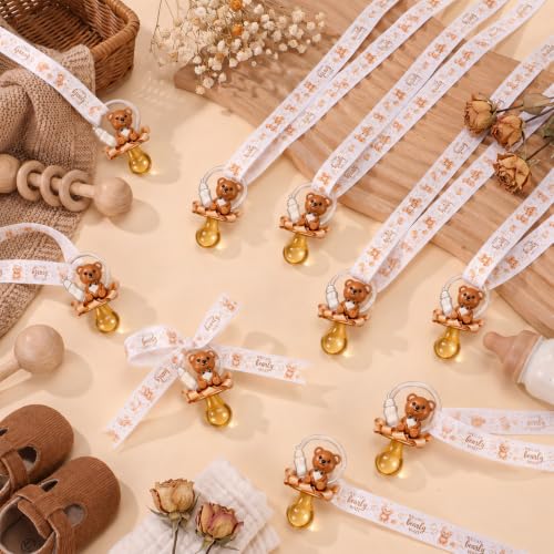 Image of Coume 60 Pcs Baby Shower Pacifiers Necklace Cute Bear Bottle Acrylic Pacifiers Necklaces for Baby Shower Games Guests Gender Reveal Party Favors Prize Decorations DIY (Brown,Cute)