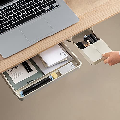Under Desk Drawer Self-Adhesive, Under Desk Storage, Desk Organizer Drawer, Large Capacity Hidden Under desk Drawer, Set for Office/School/Kitchen/Desk (2 Pack - Large and Small )