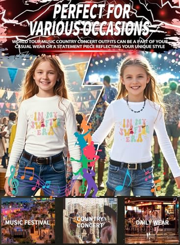 Image of Toddler Girls Letter Print Shirt - Kids Music Concert Long Sleeve Top Cute Casual Graphic Tee Fall Winter Outfits(White,120,1504b)