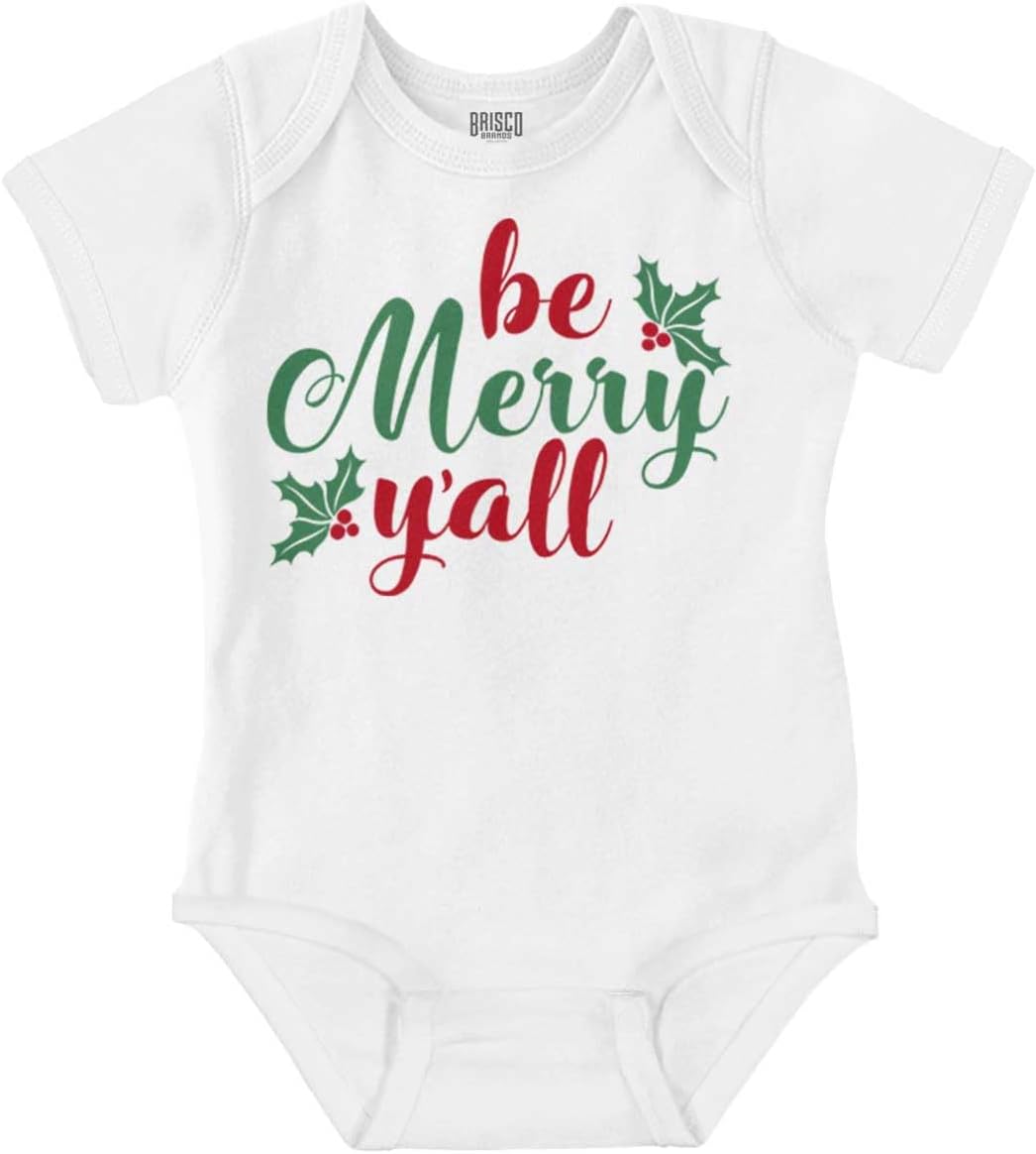 Brisco Brands Christmas Be Merry Y'all Holly Baby Bodysuit Jumper Girls