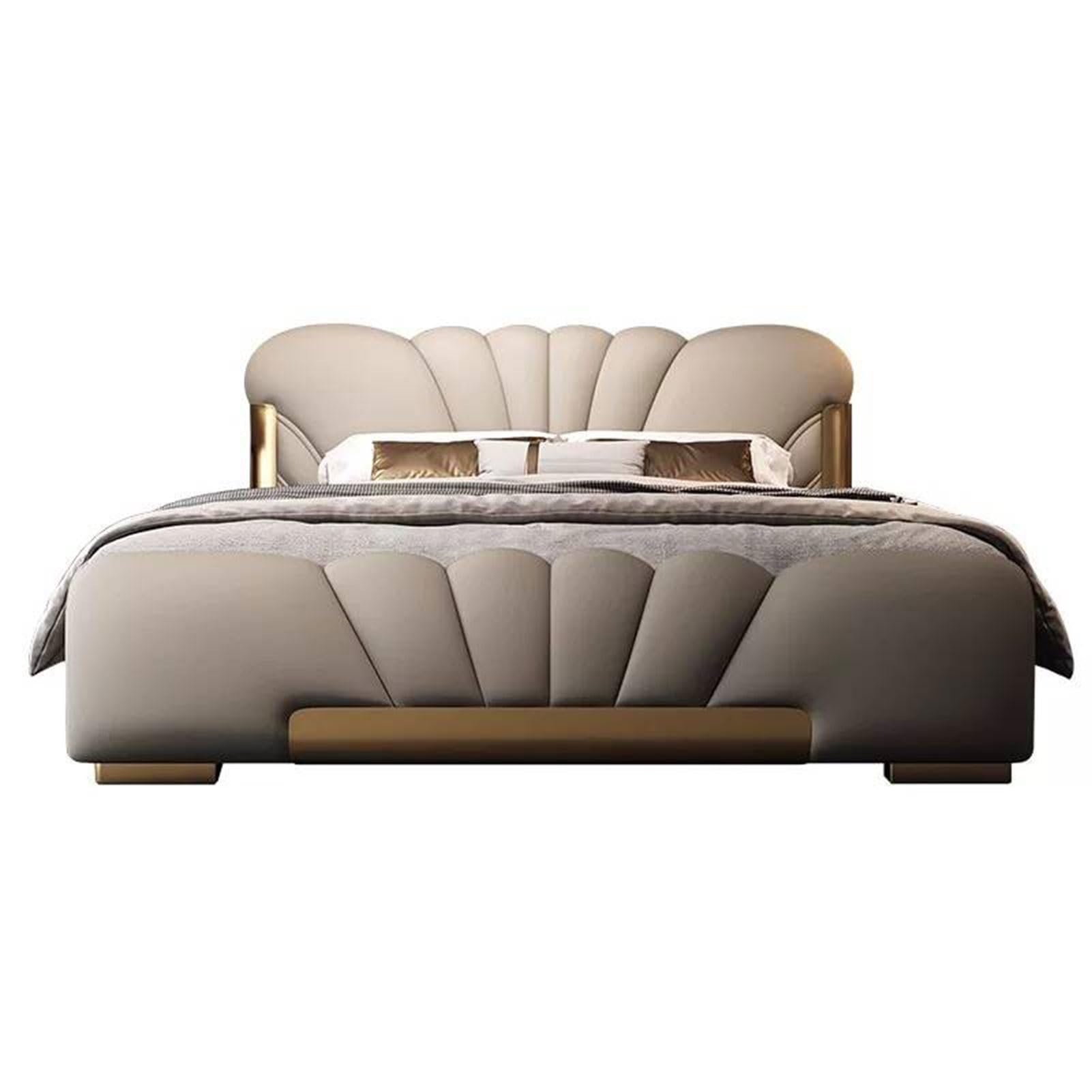 King Size Genuine Leather Bed Upholstered Platform Bed Frame with Headboard and Storage Drawers No Box Spring Needed