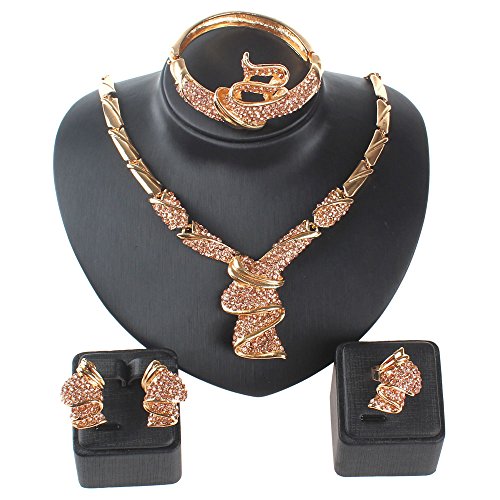 Wang Fashion Women 18K Gold Plated Champagne Rhinestone Africa Dubai Wedding Party Necklace Jewelry Set #TOP19