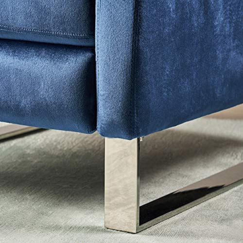 Sillón reclinable terciopelo azul con patas plateadas miniatura 7