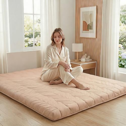 Image of ZonLi Japanese Floor Mattress Futon Mattress Queen Size, 4 inch Thicken Roll Up Tatami Mat w / 100% Cotton Washable Cover, Portable & Foldable Floor Bed Mattress for Sleeping, Dormitory, Adult Kids, Coffee