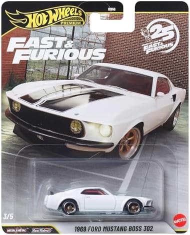 Hot Wheels Premium Fast & Furious 1969 Ford Mustang Boss Auto | 1:64 Die-Cast-Modellauto für Sammler, inspiriert von der Filmreihe „Fast & Furious“, JHW72
