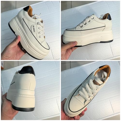 Platform Sneakers For Women - (3 inch-3.5 inch )6cm Heel & 3cm Inner Lift, Comfortable Cushioned Arch Support, Non-Slip Casual Walking Shoes, Microfiber Leather Platform Shoes White Black Red Yellow4