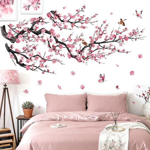 decalmile Pegatinas de Pared Árbol de Flores Rosa Vinilos