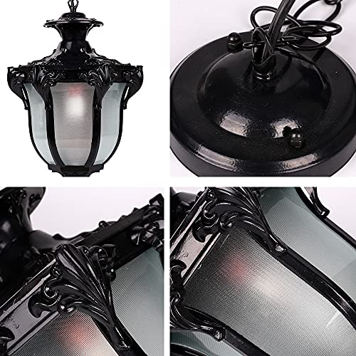 Eybopb Slawa Outdoor Pendant Lights, 1-Light 13 Inch Vintage Exterior Hanging Lantern Fixture, Glass Exterior Pendant Lamp Aluminum Waterproof Ip54 For Porch, Patio, Entryway, Black (E-0525) #TOP4