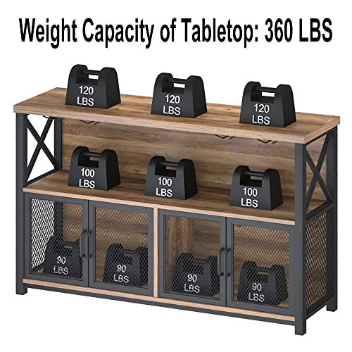 Lvb Wine Bar Cabinet, Industrial Sideboard Buffet Cabinet, Coffee Bar Cabinet For Liquor And Glasses, Farmhouse Metal Wood Liquor Rack Cabinet For Home Living Dining Room Kitchen, Rustic Oak, 47 Inch #TOP4