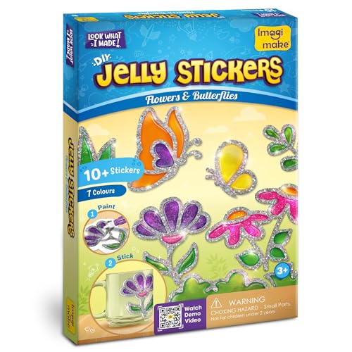 Image of Imagimake DIY Jelly Stickers - Flowers & Butterflies | 3D Gel Stickers Craft Kit for Kids | Window, Bottle & Mug Decoration | Non-Toxic Glass Paints | Age 3+