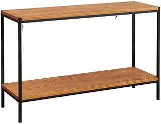 Caffoz Brooklyn Series Industrial Console Table, Modern Rustic Wood Accent Laptop Table Sofa Table with Storage Shelf Metal Frame for Hallway Entryway Living Room Bedroom, Oak Brown