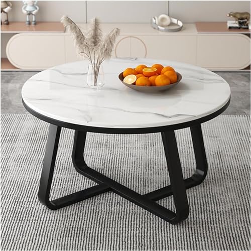 Image of Modern Round Coffee Table with Faux Marble Top and Gold Metal Frame - Contemporary Center Table for Living Room, Small Space Accent Cocktail Table for Apartment (Black & White)