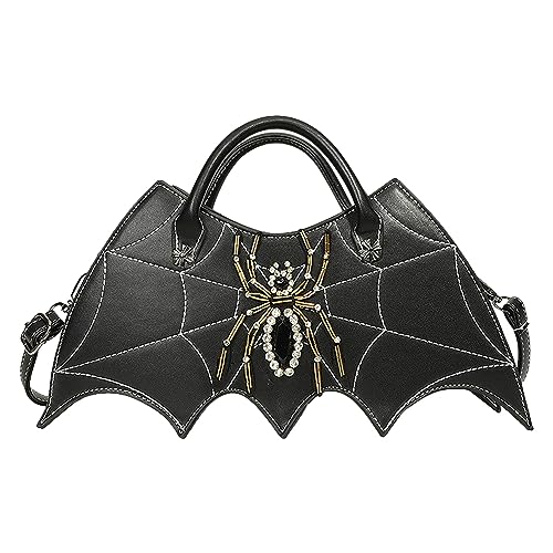 Women Spider Web Purse Novelty Bat Wing Shoulder Bag Unique Halloween Crossbody Bag PU Leather Horror Goth Handbag