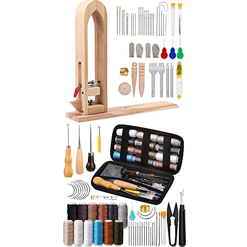 Leather Pony And Leather Sewing Kit, Table Lacing Desktop Pony Horse Clamp With Leather Sewing Needles And Leather Prong Punch For Diy Hand Stitching Leathercraft Repair Tools #TOP12