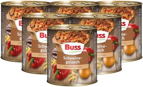 Buss Rustikale Gerichte - Gulasch vom Schwein,6x800g | Mit Nudeln und Paprika - Lang haltbare Fertiggerichte zum schnellen Aufwärmen in Mikrowelle & Top
